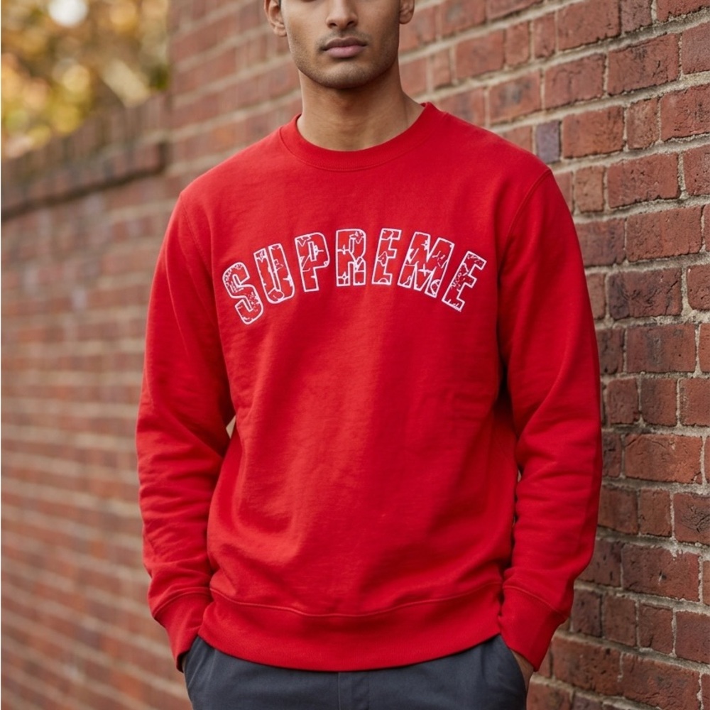 Louis Vuitton Collaboration with Supreme Red Crewneck White Arched Logo